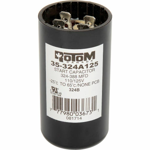 Rotom 324B, 324-388 MFD, 110/125V, Start Capacitor, Round 1 Rotom 324B, 324-388 MFD, 110/125V, Start Capacitor, Round