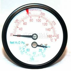 Mitco B136M Boiler Gauge, 3-1/4"Dia. X 3"L, 1/2"NPT, Bottom Connection
