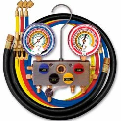 Mastercool® 96361 4-Way Aluminum Manifold Set 3 - 1/8" Gauges 3 - 60" Hoses Std 1/4" Fittings